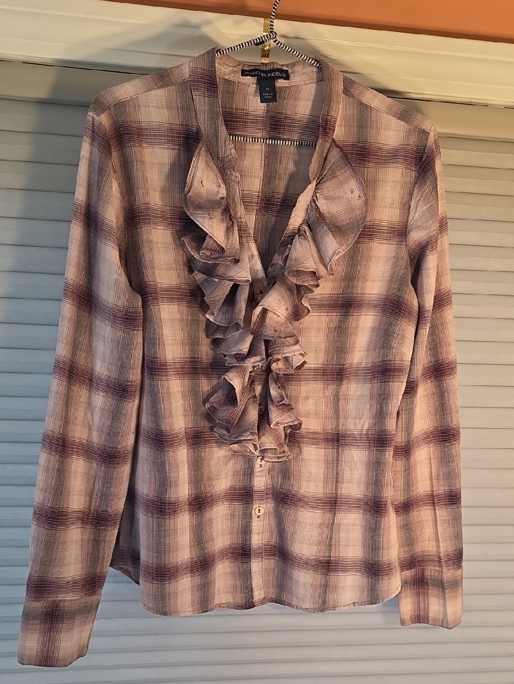 BandolinoBlu Mauve Plaid Ruffle-Front Blouse